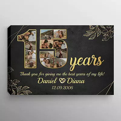 Personalized 15 Years Together Anniversary Framed Canvas - Custom Photo 15th Year Wedding Anniversary Unframed Poster