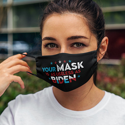 Alternative view of Your Mask Is As Useless As Biden Funny Washable Reusable Custom Printed Cloth Face Mask Cover - Anti Joe Biden Mask