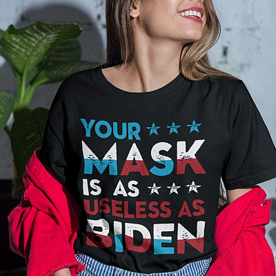 Alternative view of Your Mask Is As Useless As Biden Funny T-Shirt - Anti Joe Biden Shirt