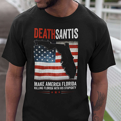 Alternative view of Deathsantis Make America Florida Killing Florida With His Stupidity T-Shirt - Remove Ron V-Neck Tee