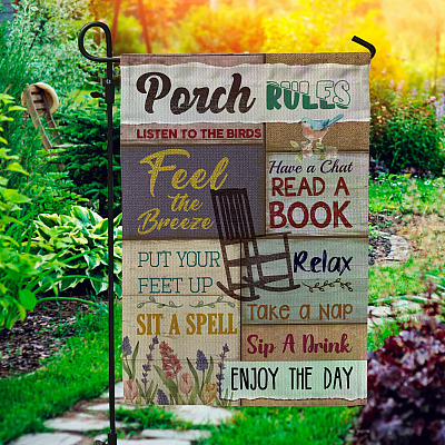 Porch Rules Flag - Listen To The Birds Feel The Breeze Enjoy The Day Garden Flag - House Flag