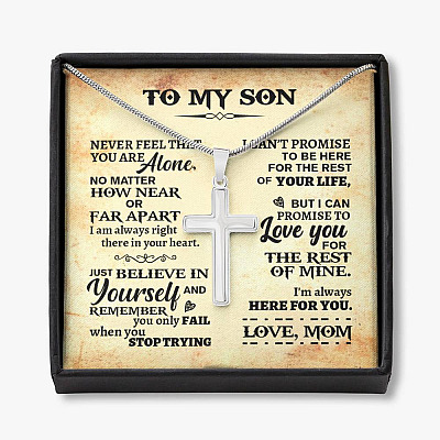 Gift For Son From Dad - Never Feel That You Are Alone Artisan Crafted Cross Necklace - Artisan Crafted Cross Necklace