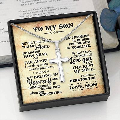 Gift For Son From Dad - Never Feel That You Are Alone Artisan Crafted Cross Necklace
