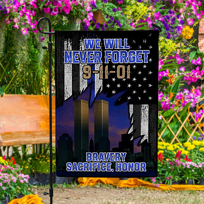 9/11 Police We Will Never Forget American Garden Flag - 9/11/01 Bravery Sacrifice Honor House Flag