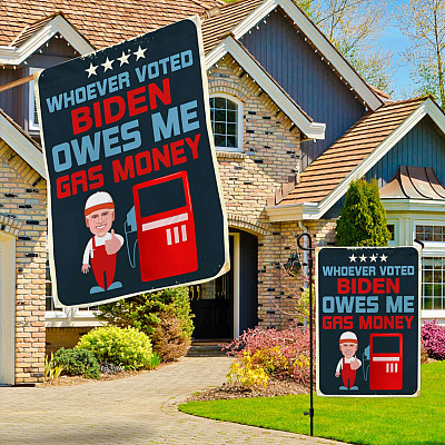Alternative view of Whoever Voted Biden Owes Me Gas Money Funny Political Flag - Biden Not My President Garden Flag - House Flag