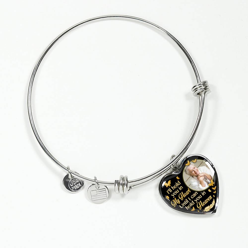 Custom Photo I'll Hold You In My Heart Until I Can Hold You In Heaven Feather Butterfly Memorial Heart Pendant Necklace