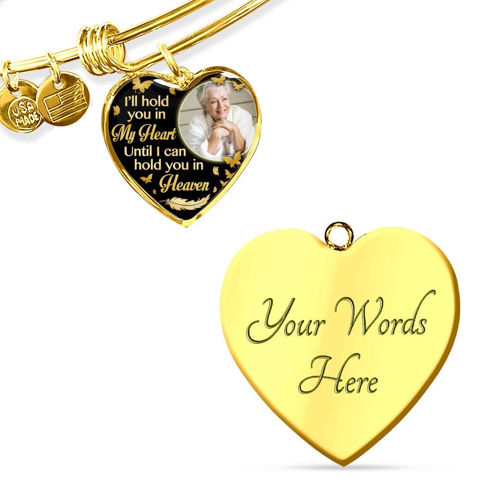 Custom Photo I'll Hold You In My Heart Until I Can Hold You In Heaven Feather Butterfly Memorial Heart Pendant Necklace