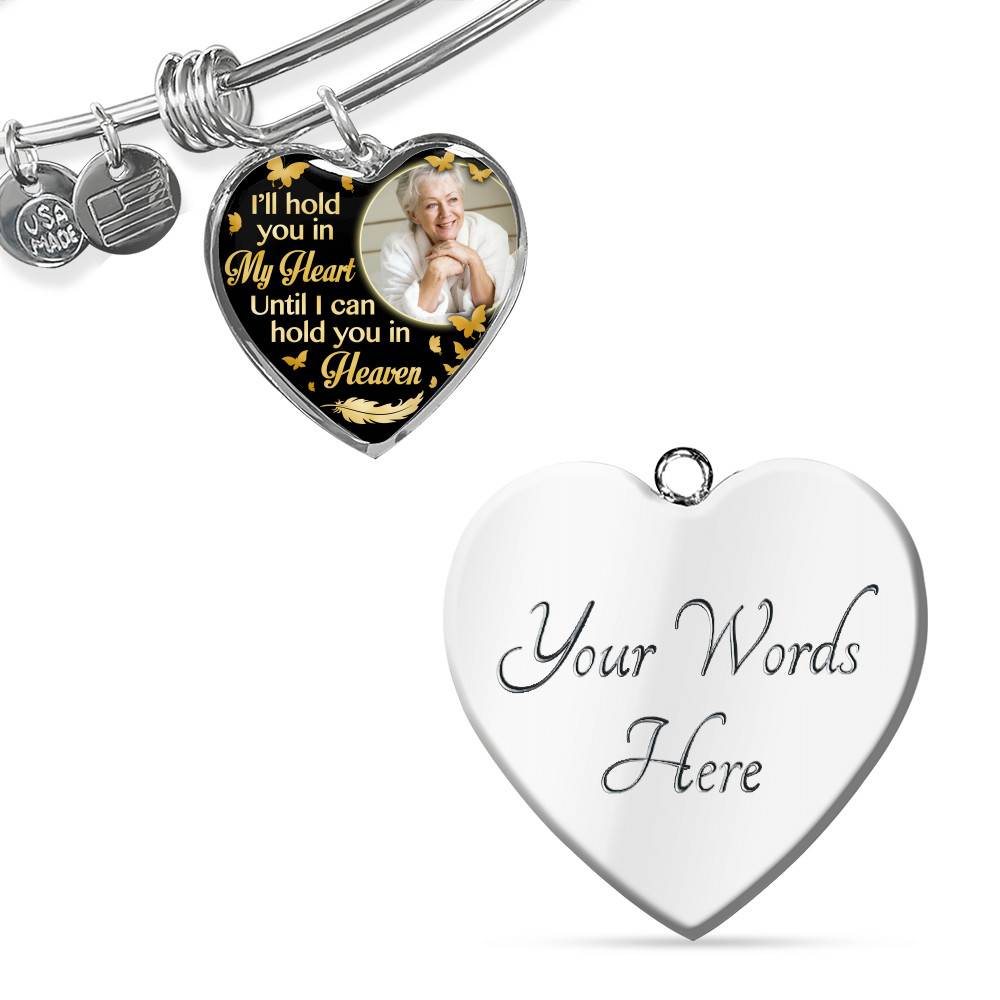 Custom Photo I'll Hold You In My Heart Until I Can Hold You In Heaven Feather Butterfly Memorial Heart Pendant Necklace