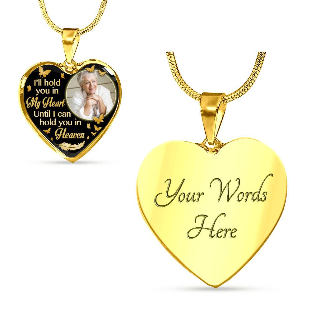 Custom Photo I'll Hold You In My Heart Until I Can Hold You In Heaven Feather Butterfly Memorial Heart Pendant Necklace