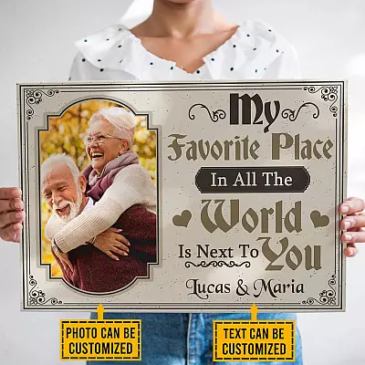 Personalized Photo My Favorite Place In All The World Is Next To You Couple Framed Canvas Prints - Unframed Poster