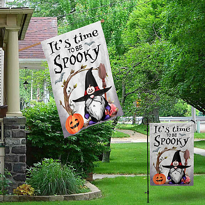 Alternative view of It's Time To Be Spooky Halloween Witch Gnome Outdoor Indoor Decorative Garden Flag - House Flag - Wall Flag