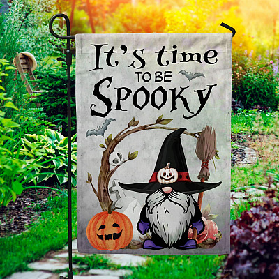 It's Time To Be Spooky Halloween Witch Gnome Outdoor Indoor Decorative Garden Flag - House Flag - Wall Flag