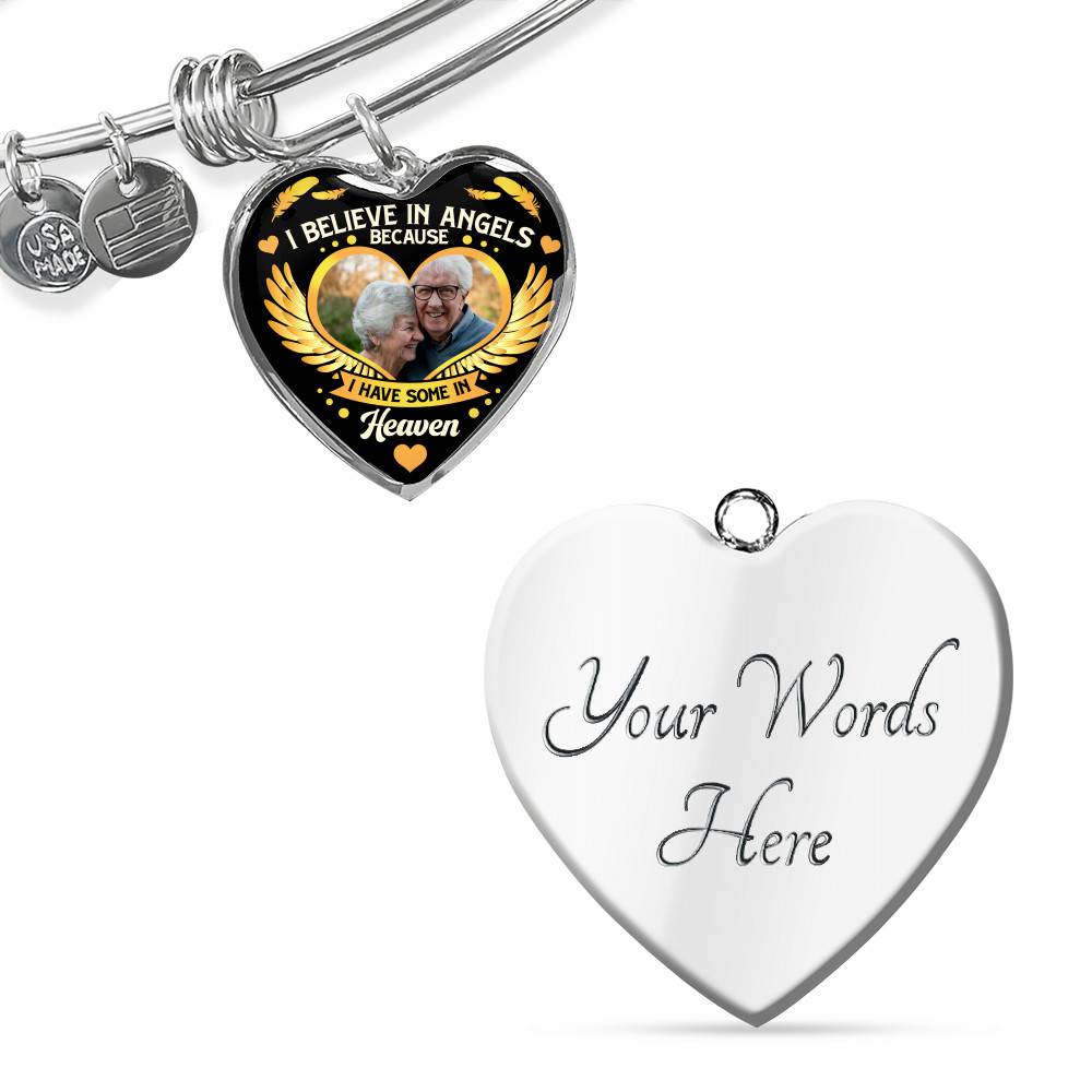 I Believe in Angels Because I Have Some in Heaven Personalized Photo Heart Pendant Necklace