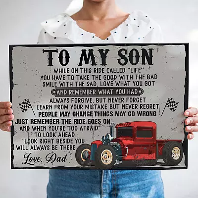To My Son While on This Ride Called Life You Have to Take the Good Hot Rod Framed Canvas Prints - Unframed Poster
