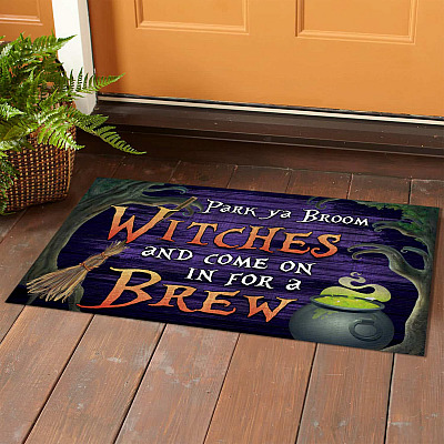 Alternative view of Park Ya Broom Witches And Come On In For A Brew Doormat - Halloween Indoor Outdoor Doormat