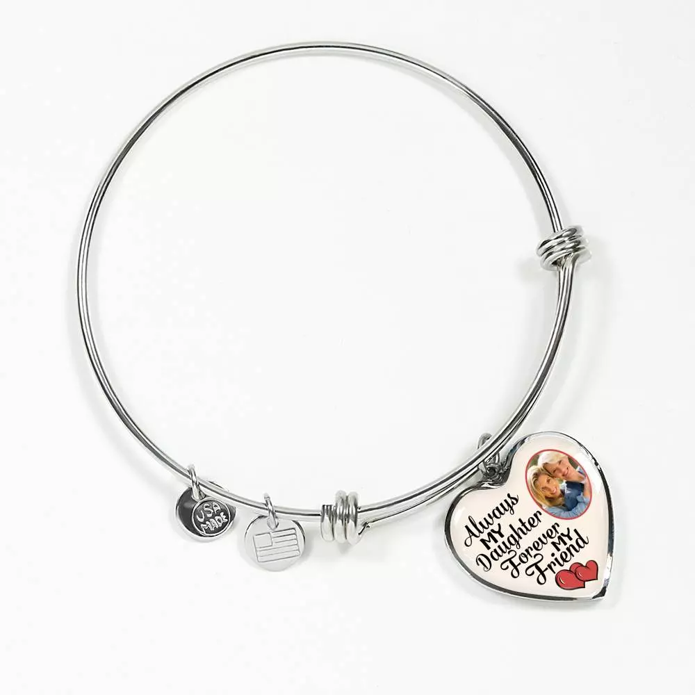 Personalized Photo Always My Daughter Forever My Friend Heart Pendant Necklace