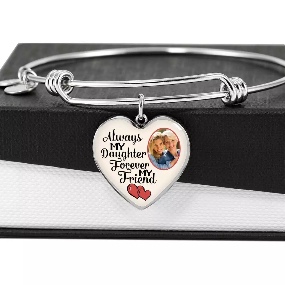 Personalized Photo Always My Daughter Forever My Friend Heart Pendant Necklace