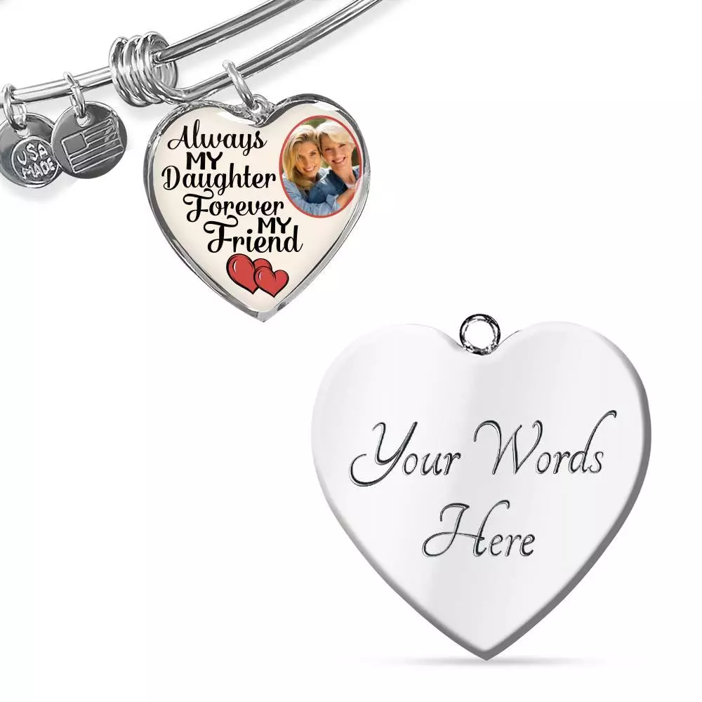 Personalized Photo Always My Daughter Forever My Friend Heart Pendant Necklace