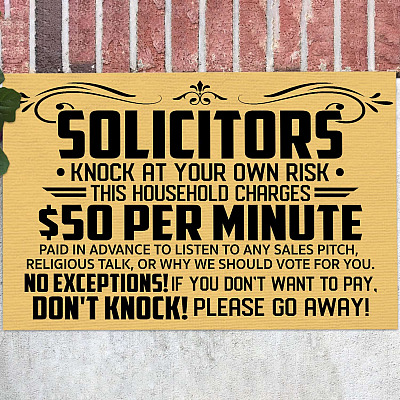 Solicitors Knock At Your Own Risk Do Not Knock Please Go Away Funny Indoor Outdoor Decorative Doormat