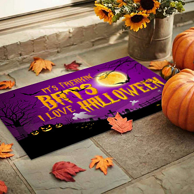 Alternative view of It's Freakin' Bats I Love Halloween Indoor Outdoor Doormat - Halloween Doormat