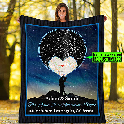 The Night Sky Couple Story Of Us Personalized Photo Astronomy Star Map Blanket – Custom Name Couple Anniversary Gift Star Map Blanket