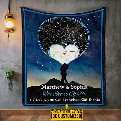 Alternative view of The Night Sky Couple Story Of Us Personalized Photo Astronomy Star Map Blanket – Custom Name Couple Anniversary Gift Star Map Blanket