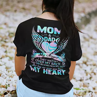 Alternative view of Mom And Dad My Angel They Watch Over My Back They May Be Gone From My Sight Print On Back T-Shirt Only - V-Neck