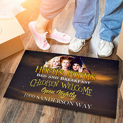 Hocus Pocus Bed And Breakfast Outdoor Indoor Doormat - Funny Halloween Door Mat - Sanderson Sisters Rug