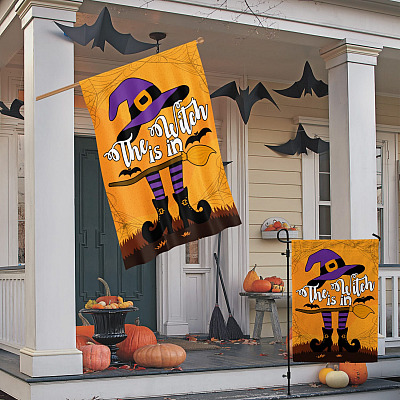 Alternative view of The Witch Is In Halloween Outdoor Indoor Garden Flag - House Flag - Wall Flag - Funny Halloween Decoration