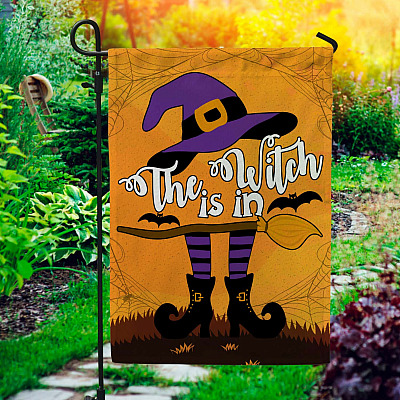 The Witch Is In Halloween Outdoor Indoor Garden Flag - House Flag - Wall Flag - Funny Halloween Decoration
