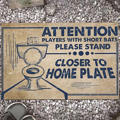 Attention Players With Short Bats Please Stand Closer To Home Plate Funny Baseball Restroom Outdoor Indoor Toilet Doormat