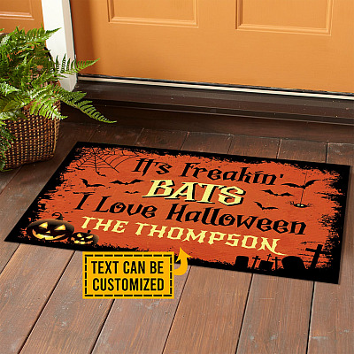 Alternative view of Custom Family Name It's Freakin' Bats I Love Halloween House Doormat - Halloween Outdoor Indoor Doormat