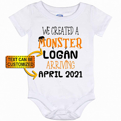 Alternative view of We Create A Monster Personalized Halloween Baby Onesie - Pregnancy Announcement Onesie For Newborn