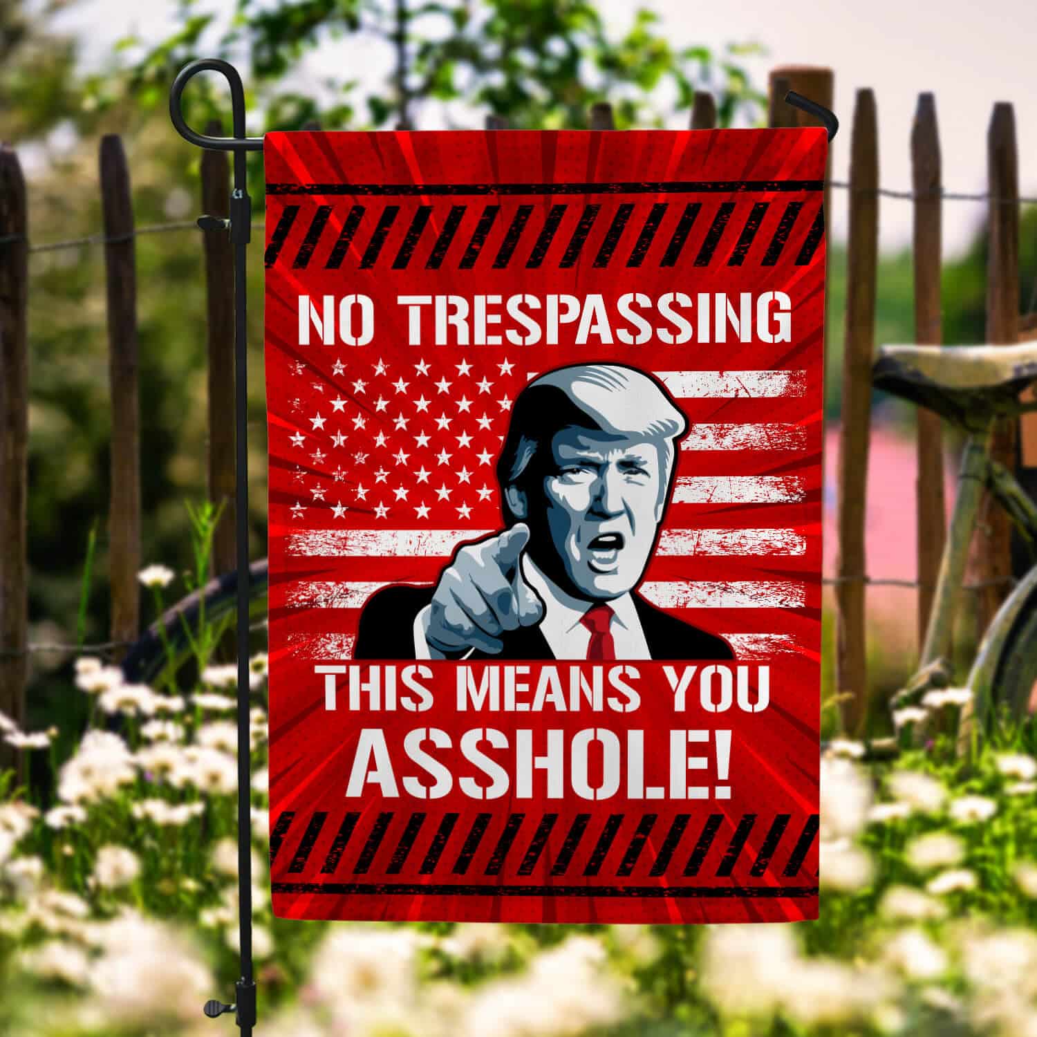 5TM. No Trespassing Asshole (7) Garden Flag Mockup 6