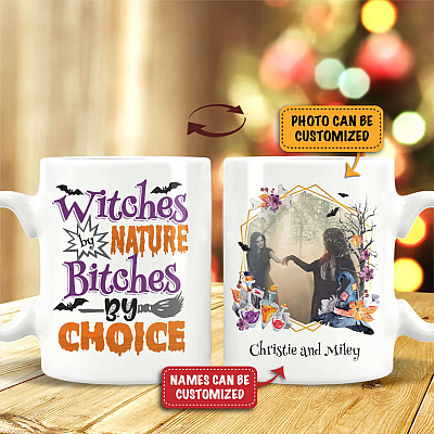 Alternative view of Personalized Bestie Name Witches By Nature Bitches By Choice Double-Sided Ceramic Coffee Mug - Matching Best Friend Halloween Mug