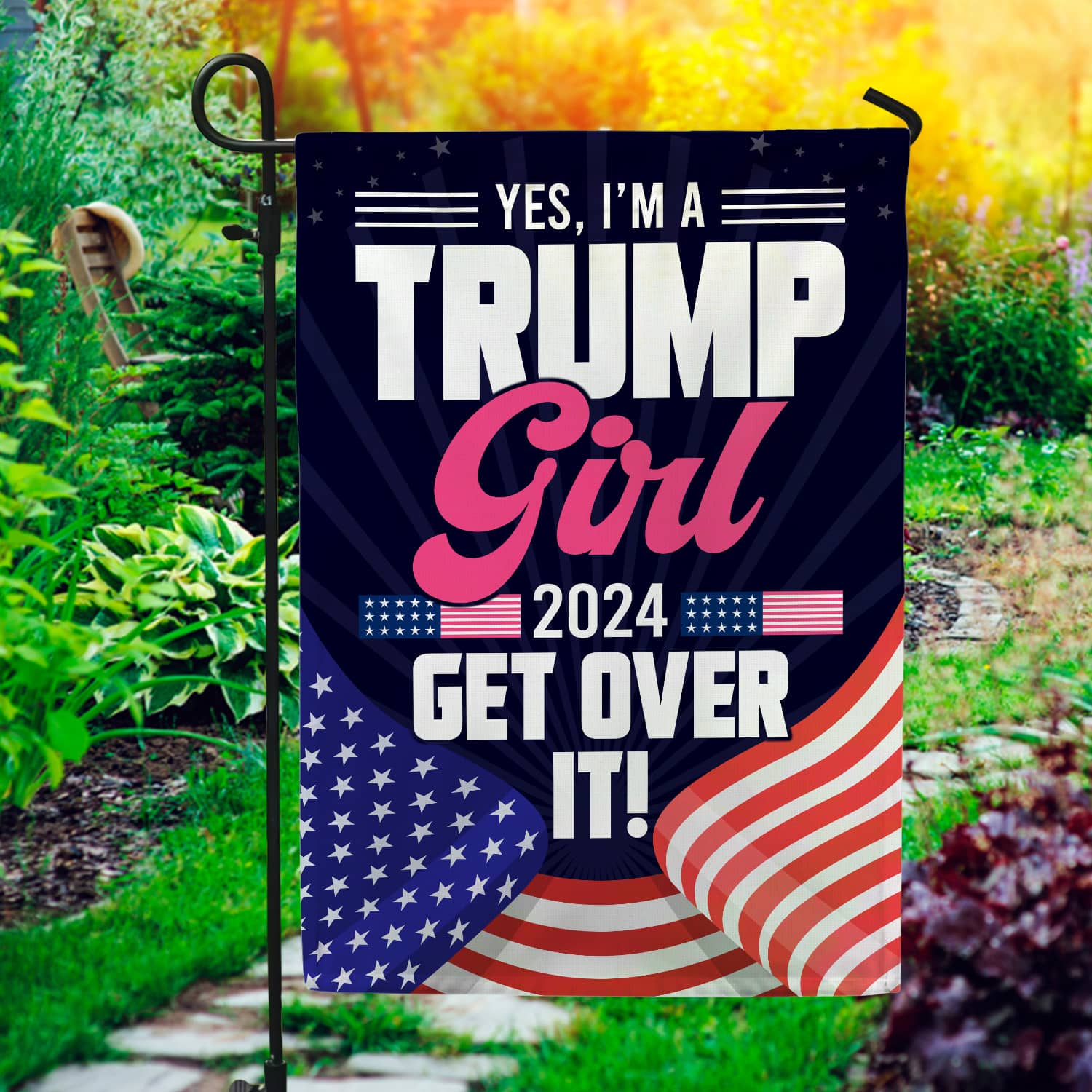 8KNG. trump girl 2024 - 30x40 Garden Flag Mockup 1