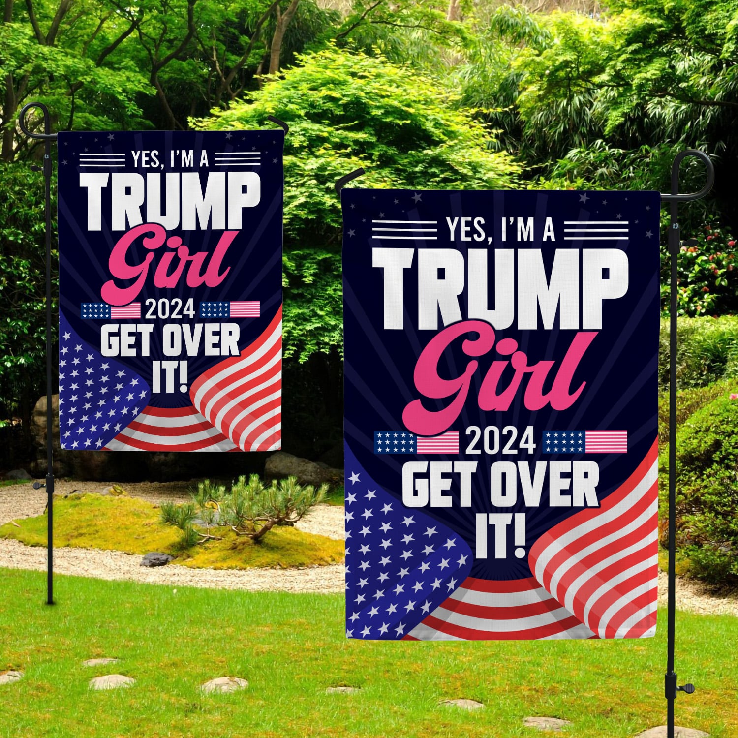 8KNG. trump girl 2024 - 30x40 Garden Flag Mockup 2 Side