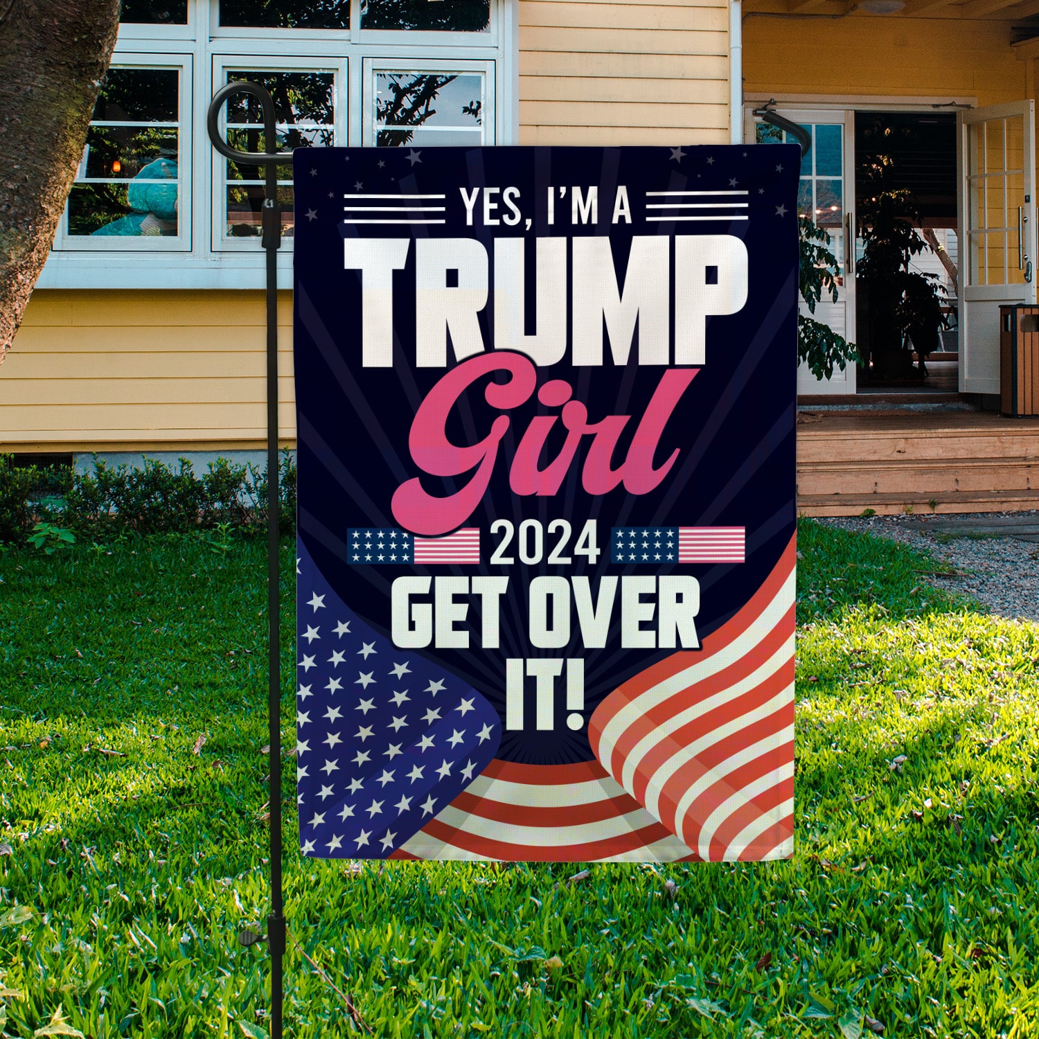 8KNG. trump girl 2024 - 30x40 Garden Flag Mockup 3