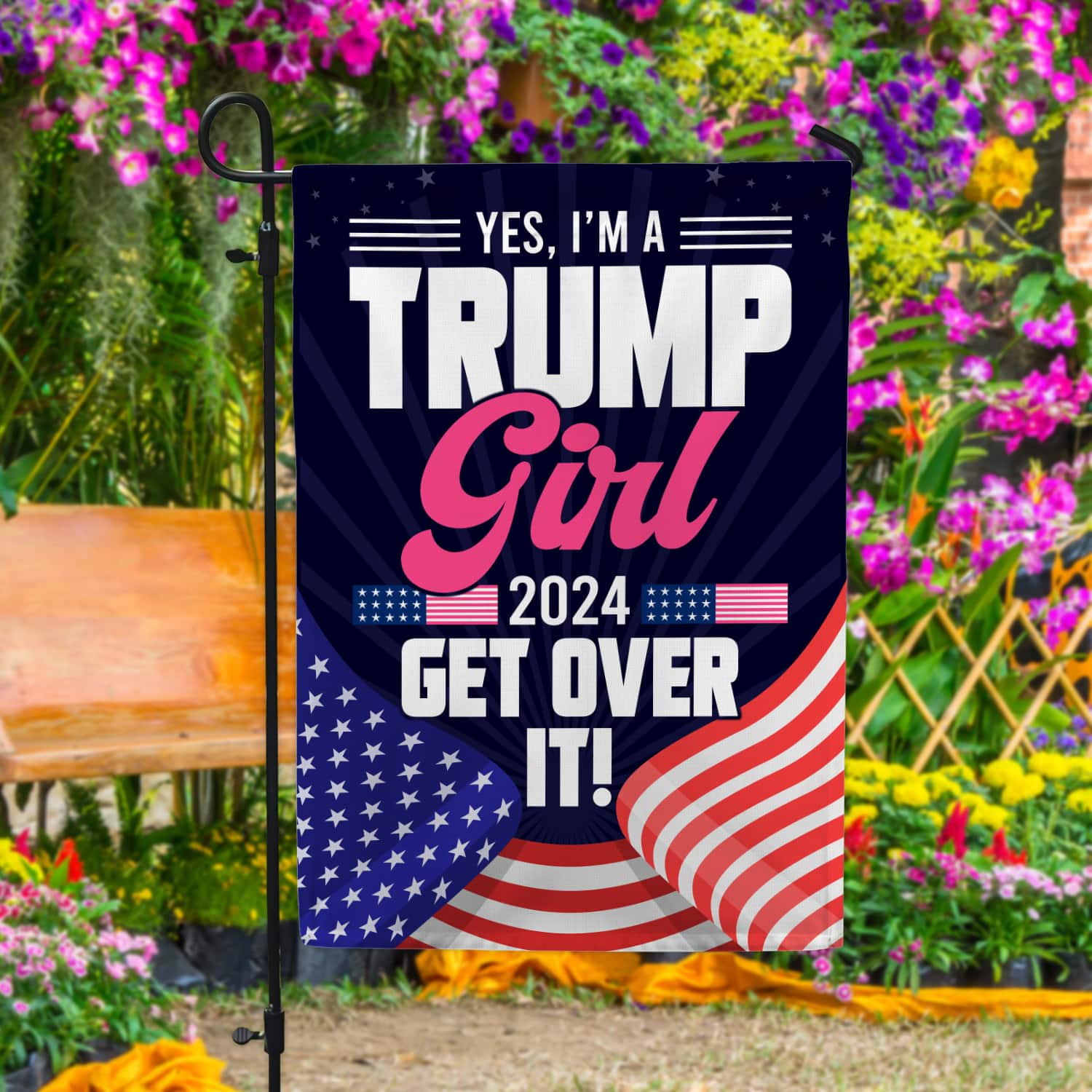 8KNG. trump girl 2024 - 30x40 Garden Flag Mockup 4