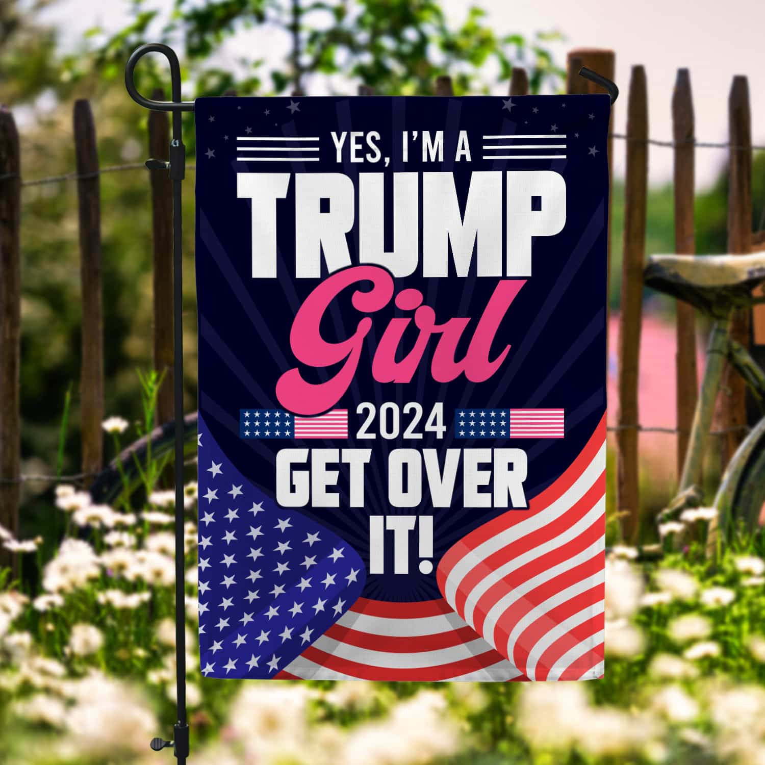 8KNG. trump girl 2024 - 30x40 Garden Flag Mockup 6