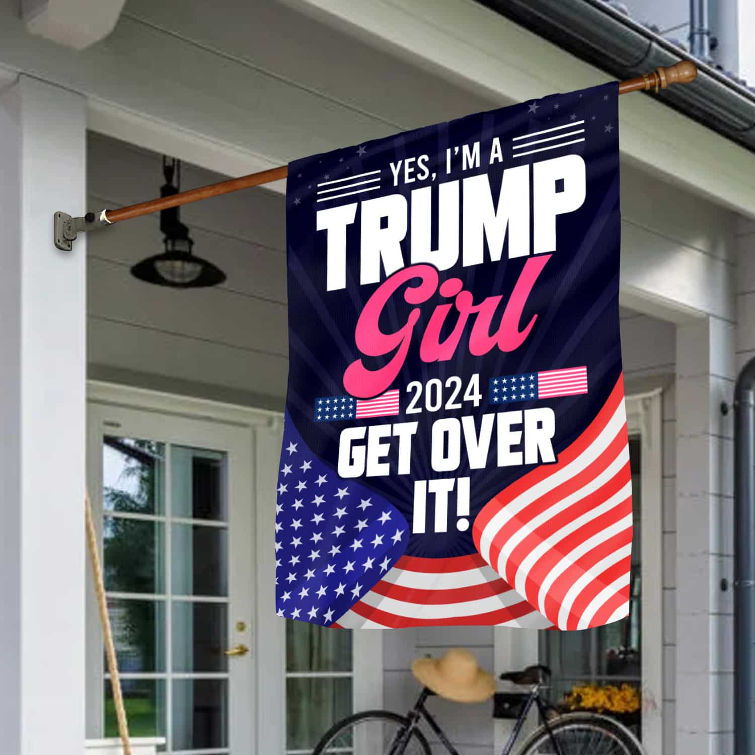 8KNG. trump girl 2024 - 30x40 House Flag Mockup 1