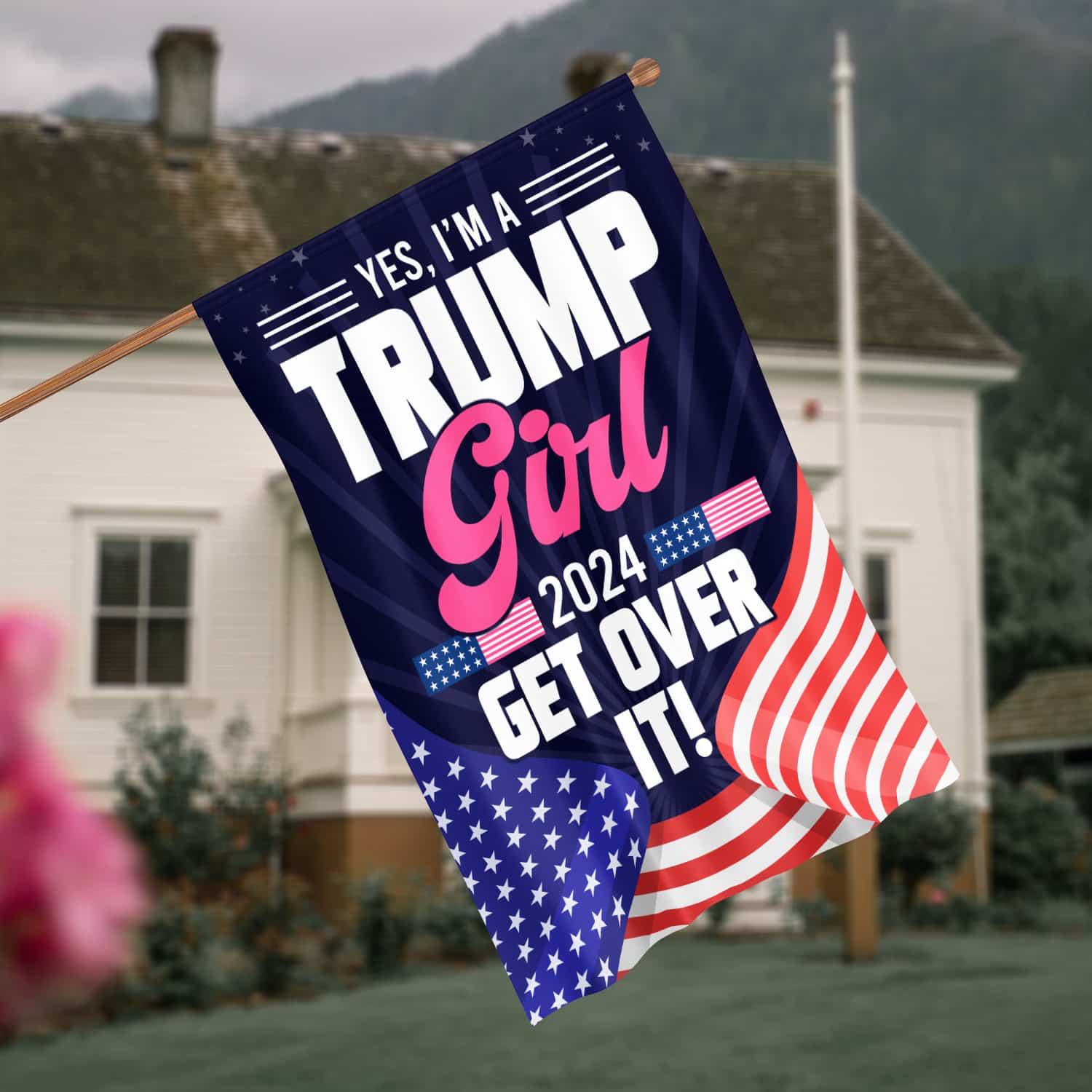 8KNG. trump girl 2024 - 30x40 House Flag Mockup 4