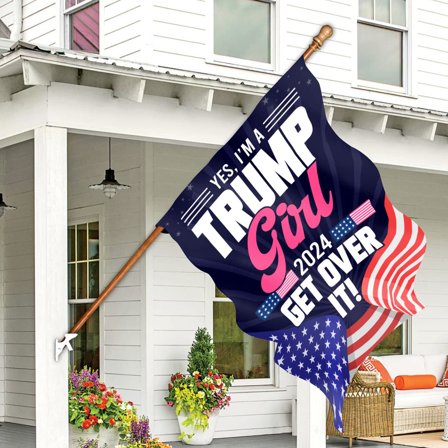 8KNG. trump girl 2024 - 30x40 House Flag Mockup 7