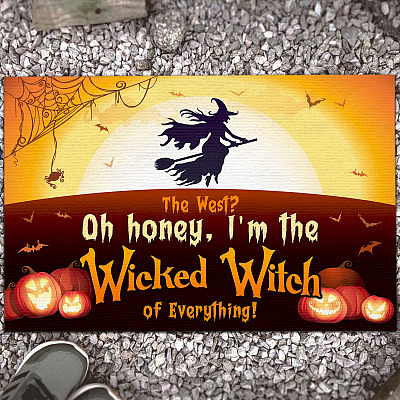 The West Oh Honey I'm the Wicked Witch of Everything Witch Halloween Entrance Decorative Doormat