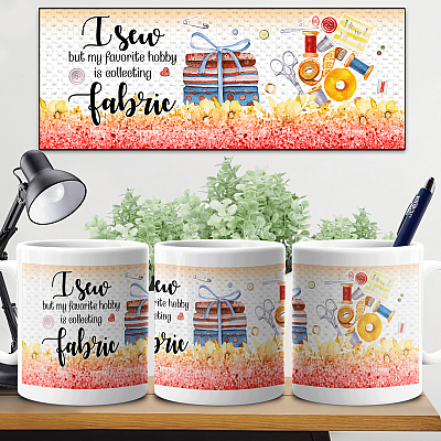 Alternative view of I Sew but My Favorite Hobby Is Collecting Fabric Two Sided Full Print Ceramic Coffee Mug - Beer Stein - Water Bottle