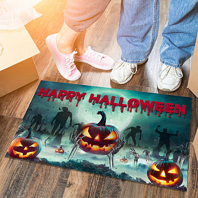 Happy Halloween Bat Zombie Outdoor Indoor Doormat - Spooky Horror Pumpkin Jack O Lantern Door Mat Rug