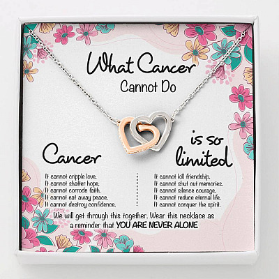 Cancer Survivor What Cancer Cannot Do Interlocking Hearts Pendant Necklace - Cancer Awareness Recovery Gifts - Interlocking Hearts Necklace