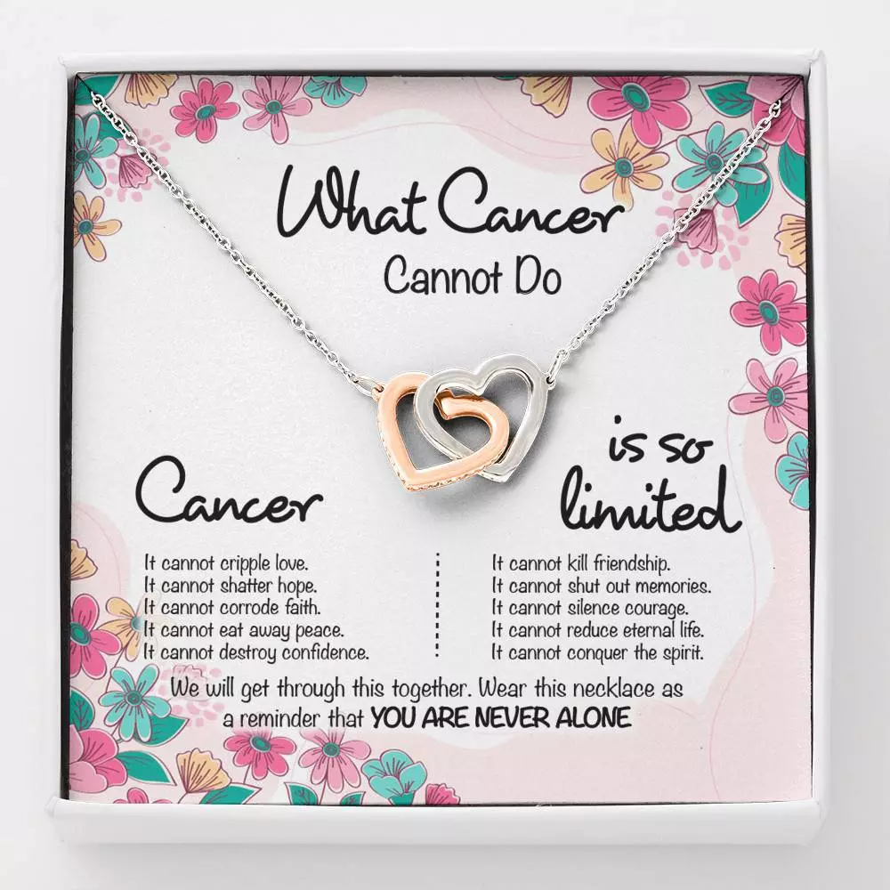 Cancer Survivor What Cancer Cannot Do Interlocking Hearts Pendant Necklace - Cancer Awareness Recovery Gifts - Interlocking Hearts Necklace