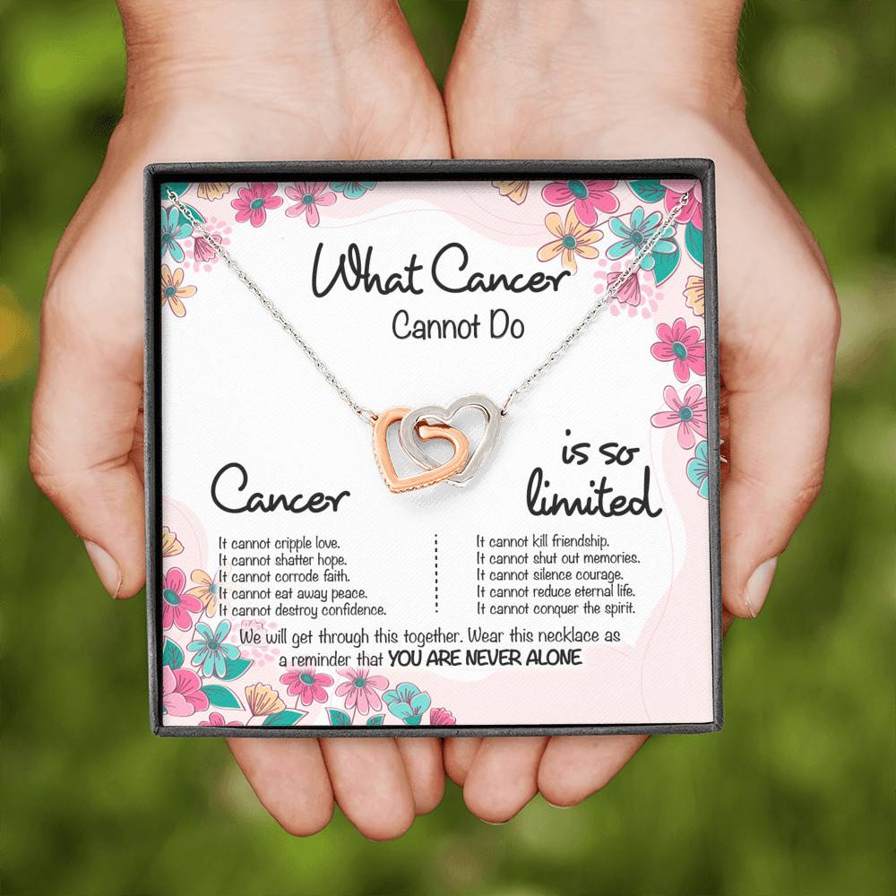 Cancer Survivor What Cancer Cannot Do Interlocking Hearts Pendant Necklace - Cancer Awareness Recovery Gifts