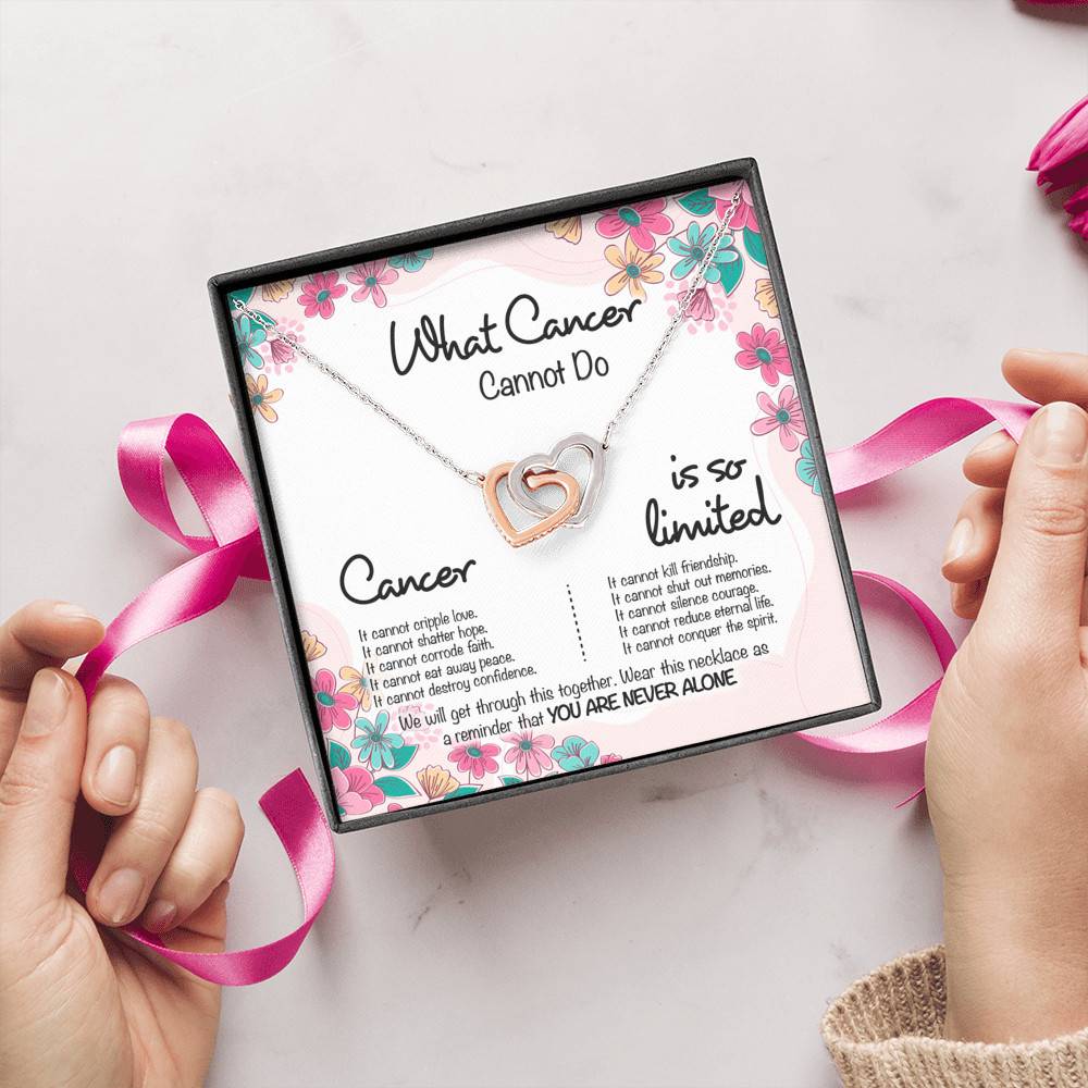 Cancer Survivor What Cancer Cannot Do Interlocking Hearts Pendant Necklace - Cancer Awareness Recovery Gifts